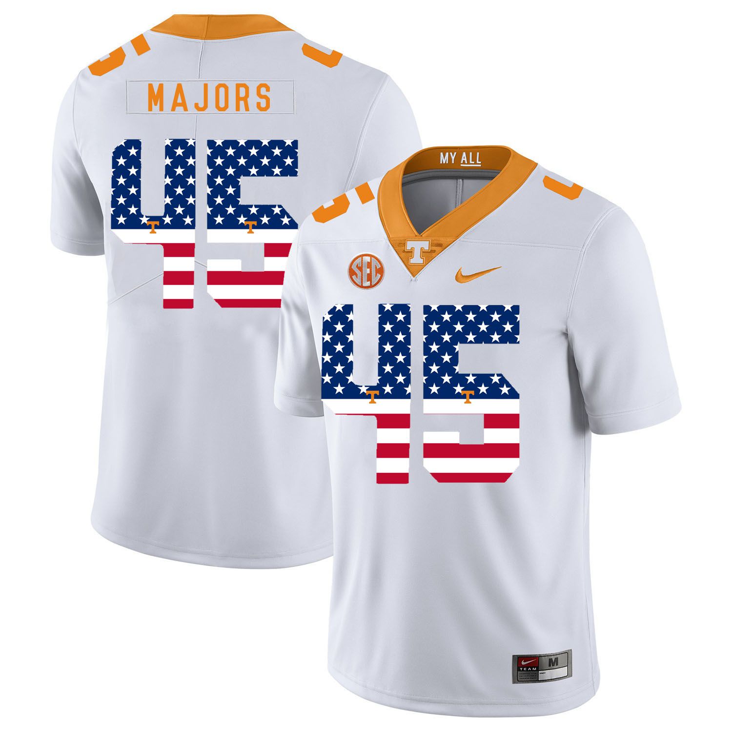 Men Tennessee Volunteers #45 Majors White Flag Customized NCAA Jerseys